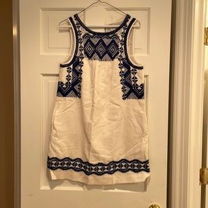 Madewell white dress with blue embroidery